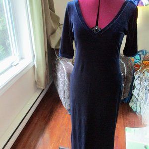 Vintage 90s Sapphire Blue Short Sleeve Maxi Dress, V Neck, MADE  IN USA